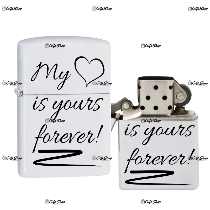 My heart is yours forever, bricheta metalica gravata laser cu mesaj
